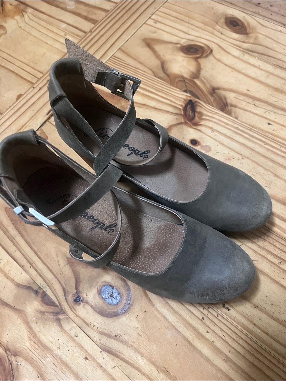 Free People Olive Taupe Ankle-Strap Mary Jane Heels - Picture 9 of 11